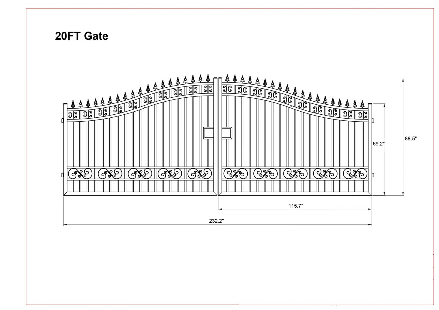Driveway Steel Gate / Metal Garden Gate 20′ Wide