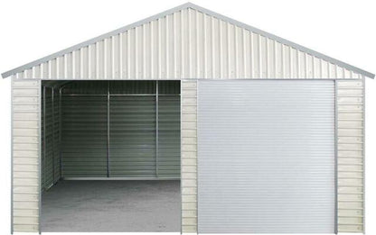 Double Garage Metal Shed Automatic Roll up Door with Side Entry Door- 21’(W) x 19’(L) x 13’(H)