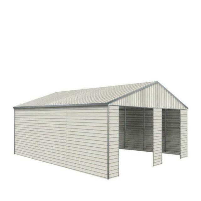 Double Garage Metal Shed Automatic Roll up Door with Side Entry Door- 21’(W) x 19’(L) x 13’(H)