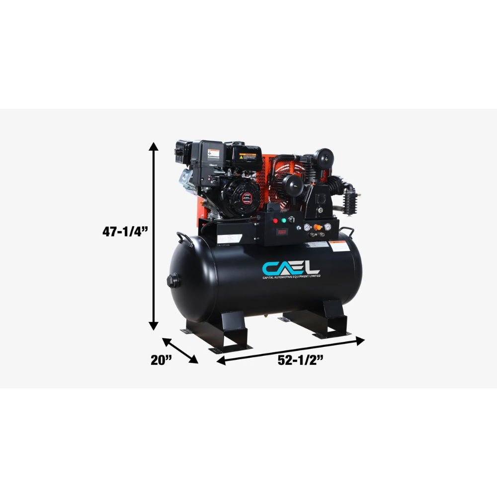 CAEL 320230 - Skid Mount Gas Air Compressor, 2-Stage Belt Drive, 14 HP Engine, Horizontal Tank