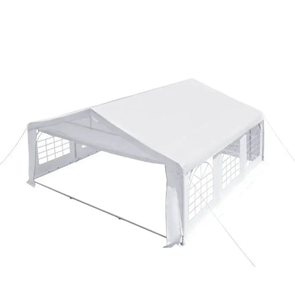 20' x 20' Heavy Duty Outdoor Party Tent with Removable Sidewalls and Roll-Up Doors, PE tarpaulin fabric, 6’6" Overhead, 10’ Peak Ceiling