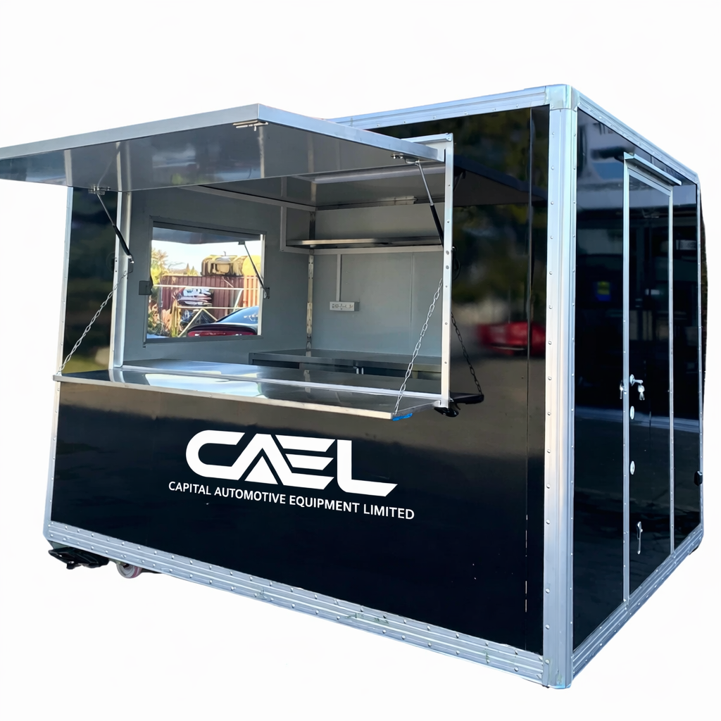CAEL’s 7′ Square Top Mobile Food Cart – B&W