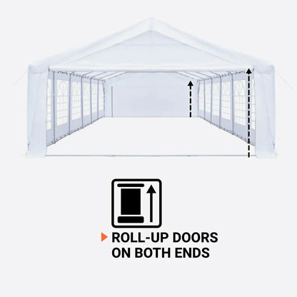 20' x 40' Heavy Duty Outdoor Party Tent with Removable Sidewalls and Roll-Up Doors, 11 oz PE Cover, 6’6" Overhead, 10’ Peak Ceiling