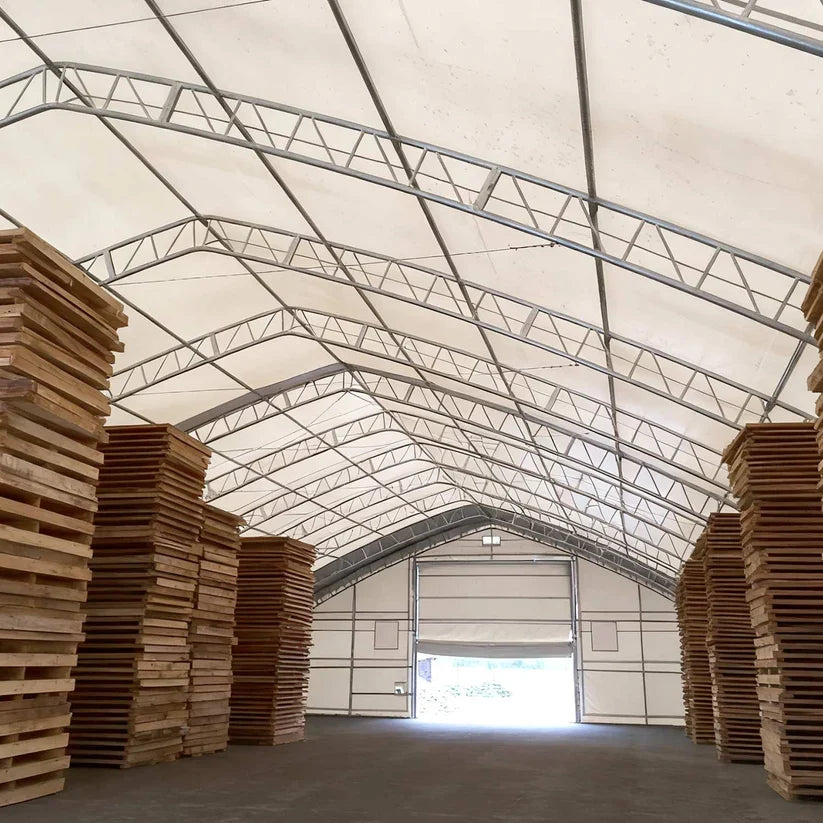 Peak Shape Double Truss 50′ Wide 23′ Height 100′ Length