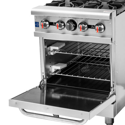 Commercial-Style Gas 4 Burner Range with Oven for Restaurant-151,000BTU (RGR24)